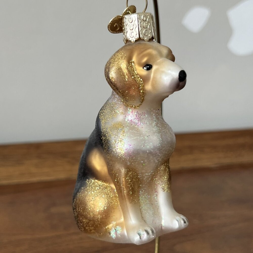 Merck Family's Old World Christmas Beagle Dog Blown Glass Ornament Glitter 3"